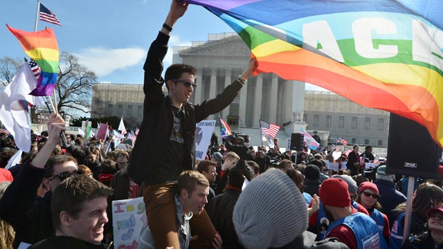Gay Rights activists protesting outside of the Supreme Court.
