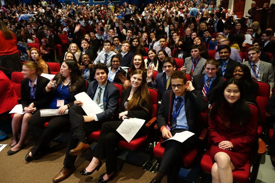 Ossining High School science research students take their seats at the 2016 WESEF award ceremony